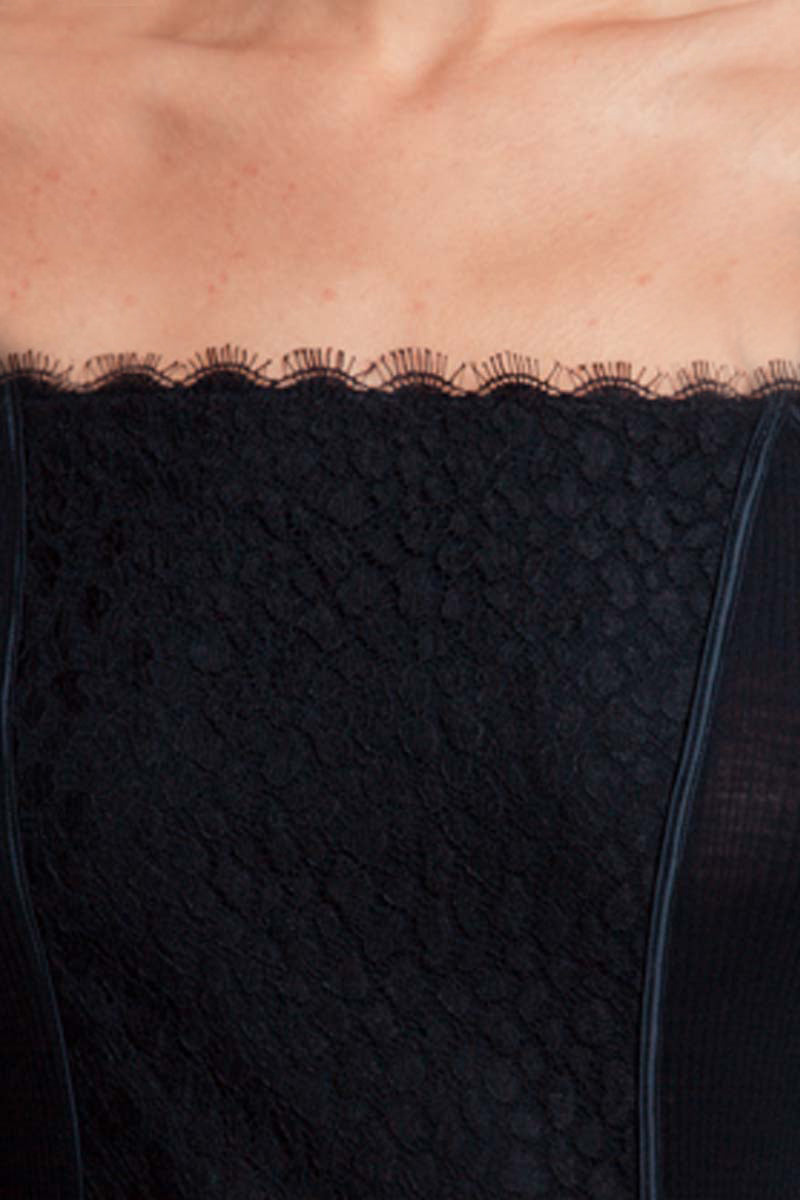 Bustier da donna 219 in lana seta e raso - Spalla stretta e dettagli in pizzo leopardato