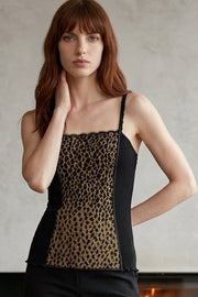 Bustier da donna 219 in lana seta e raso - Spalla stretta e dettagli in pizzo leopardato