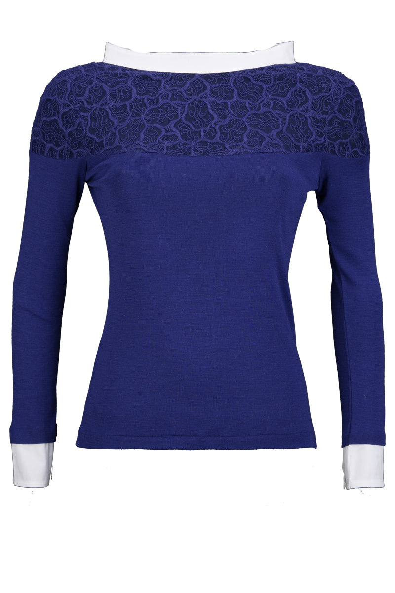 244 04 Under-jacket Long-sleeved Boat neck Shirt collar - Tubolar Wool Silk 