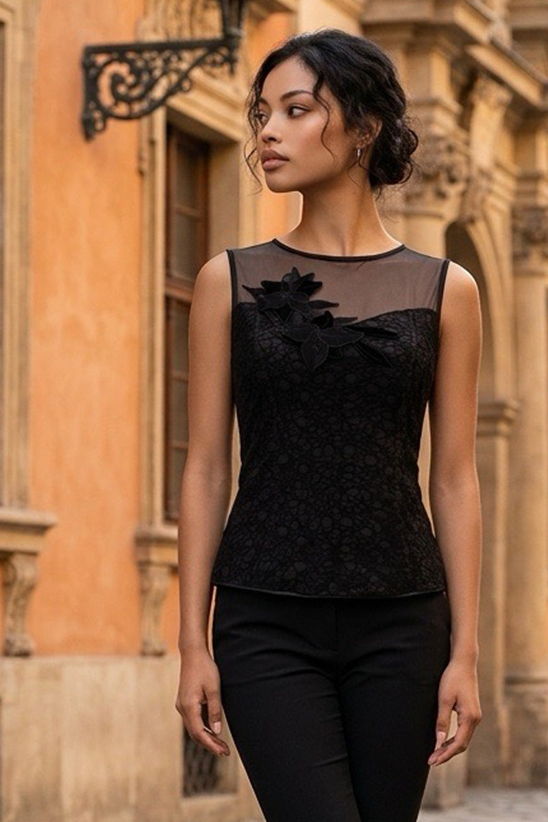 Smanicato da donna 280 in lana seta - Manica lunga e carrè in tulle