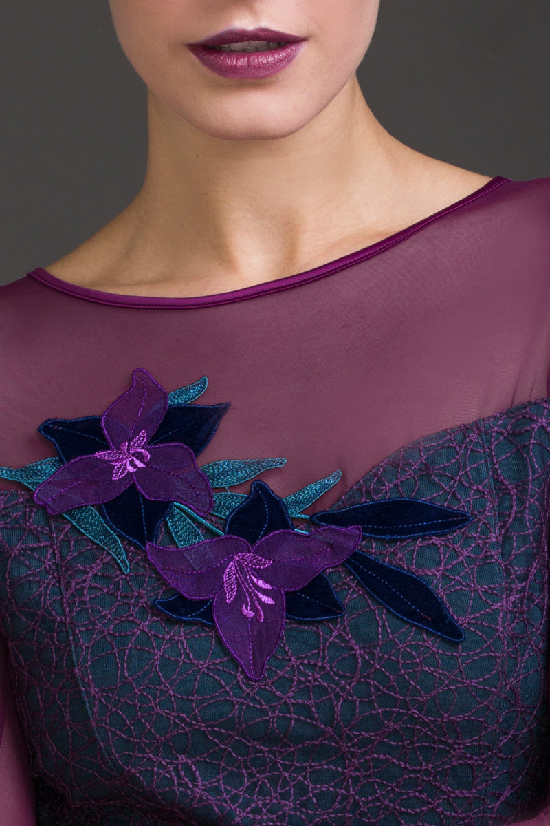 Smanicato da donna 280 in lana seta - Manica lunga e carrè in tulle