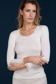 Women's under-jacket sweater 302 in silk wool - Long sleeve and lace trim