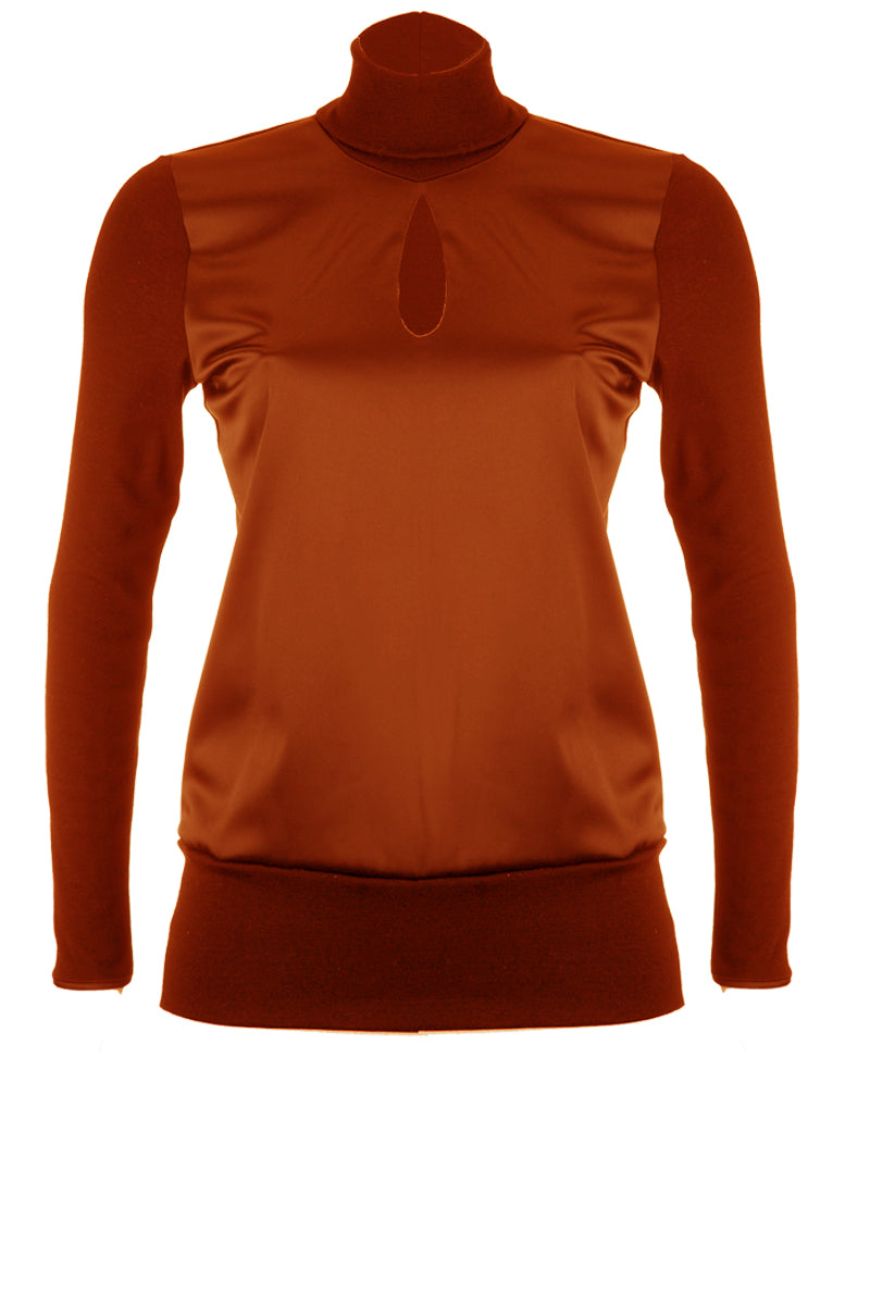 Maglia dolcevita da donna 305 in lana merino extrafine e seta - Manica lunga e davantino foderato in raso