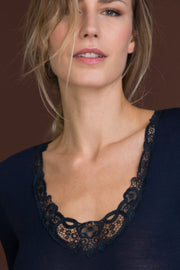 Women's undershirt 331 in silk wool - Wide shoulder and precious macramé insert