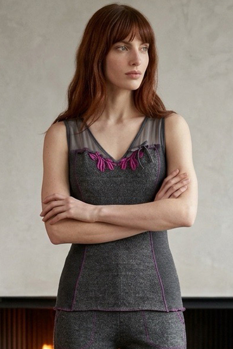 750 04 Corset with Long Sleeves in tulle - Wool Silk