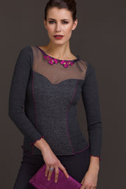 750 04 Corset with Long Sleeves in tulle - Wool Silk