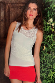 Women's tank top 341 in viscose - Wide straps and elastic lace inserts