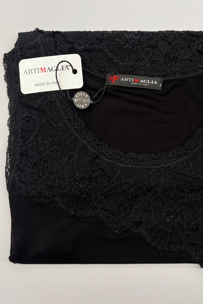 Women's tank top 341 in viscose - Wide straps and elastic lace inserts