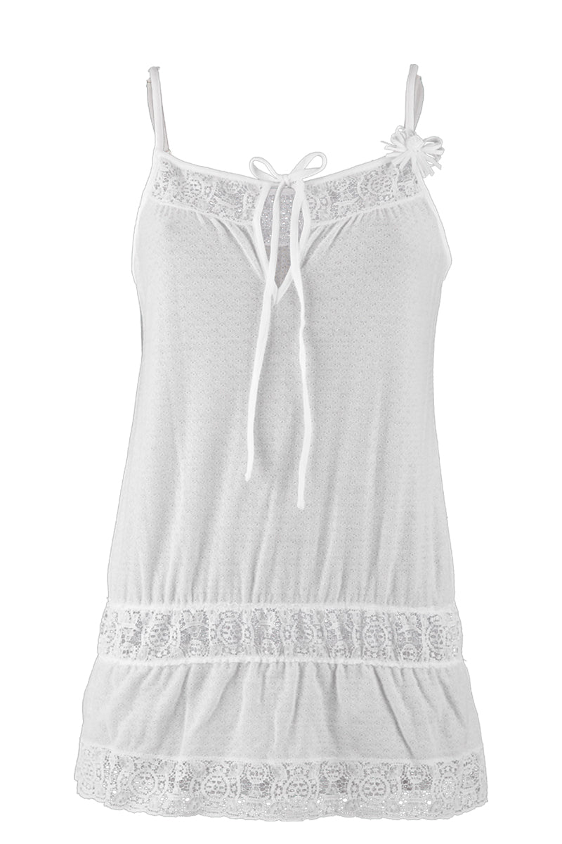 MInidress da donna 404 in jersey operato di cotone - Spalla stretta Arricchito da pizzo rigido macramé