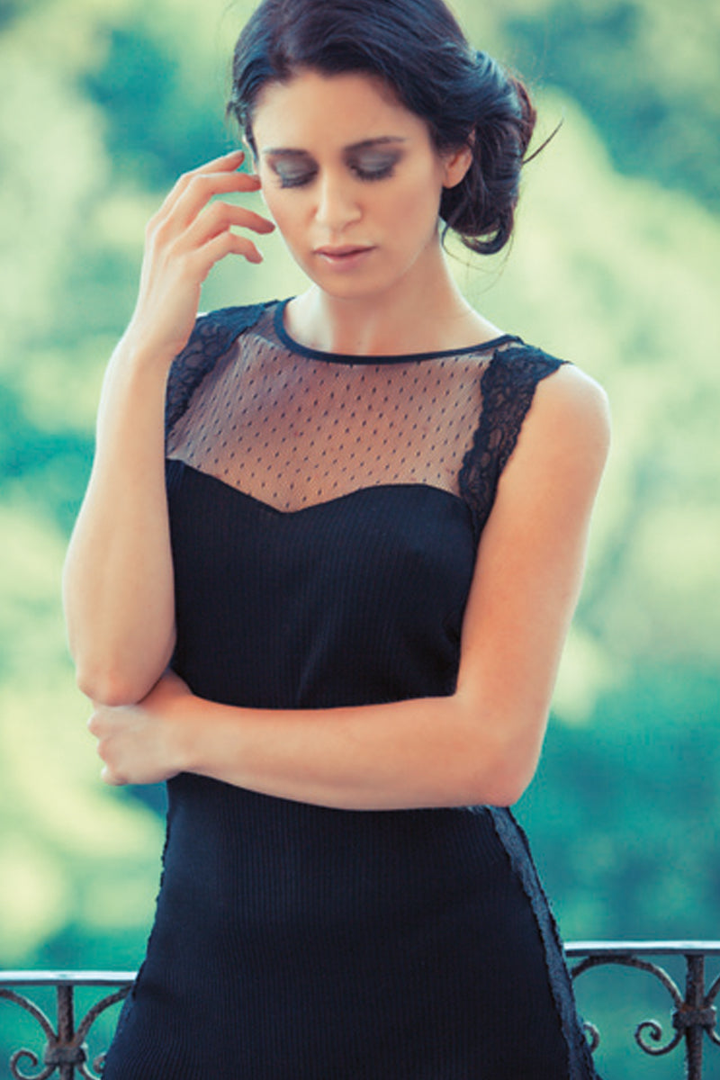 Sottoveste donna 429 in Cotone Filoscozia - Plissè e tulle a pois