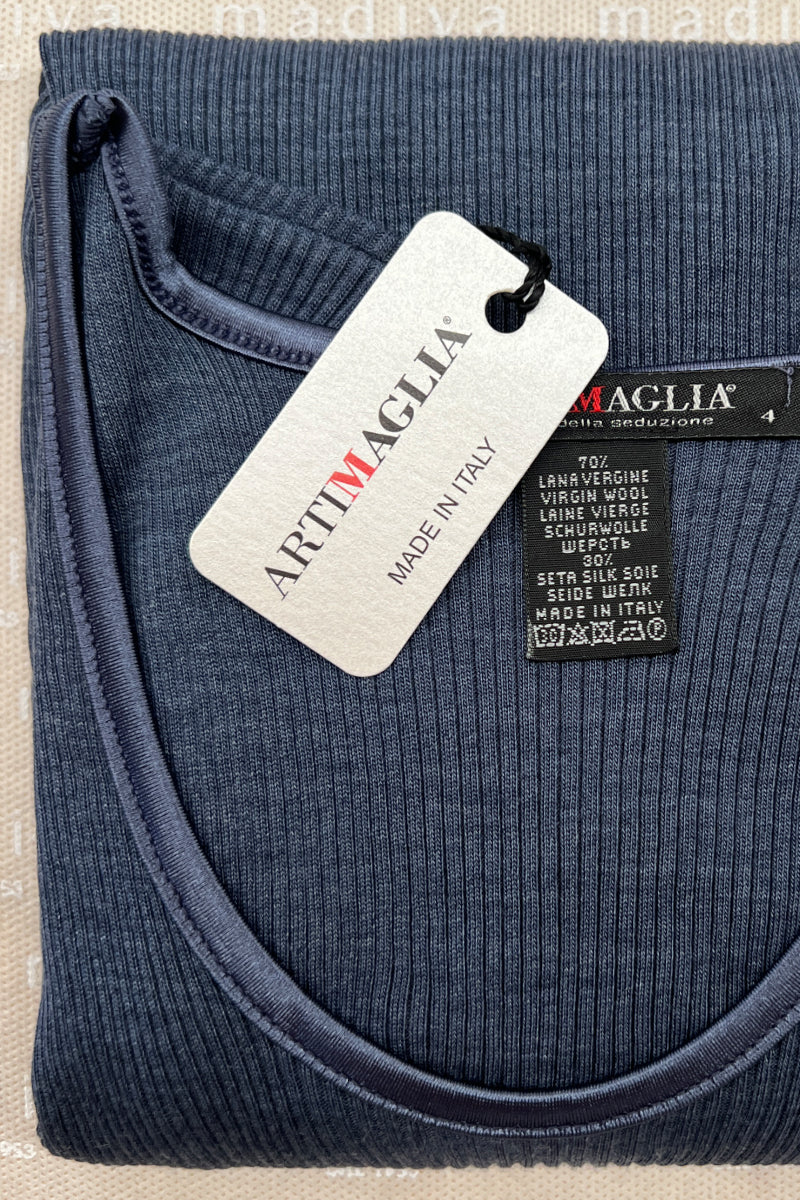Maglia da donna 439 04 in lana seta -Manica lunga girocollo con bordo in raso extra soft