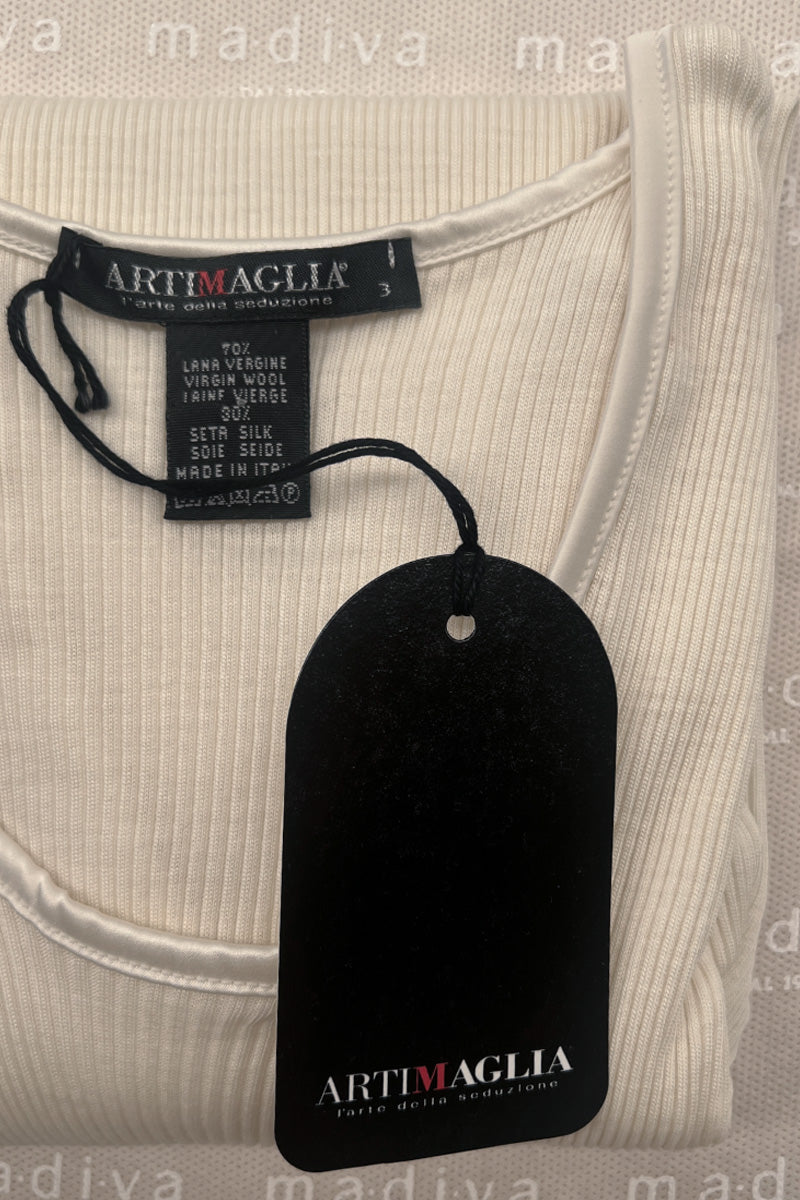 Maglia da donna 439 04 in lana seta -Manica lunga girocollo con bordo in raso extra soft