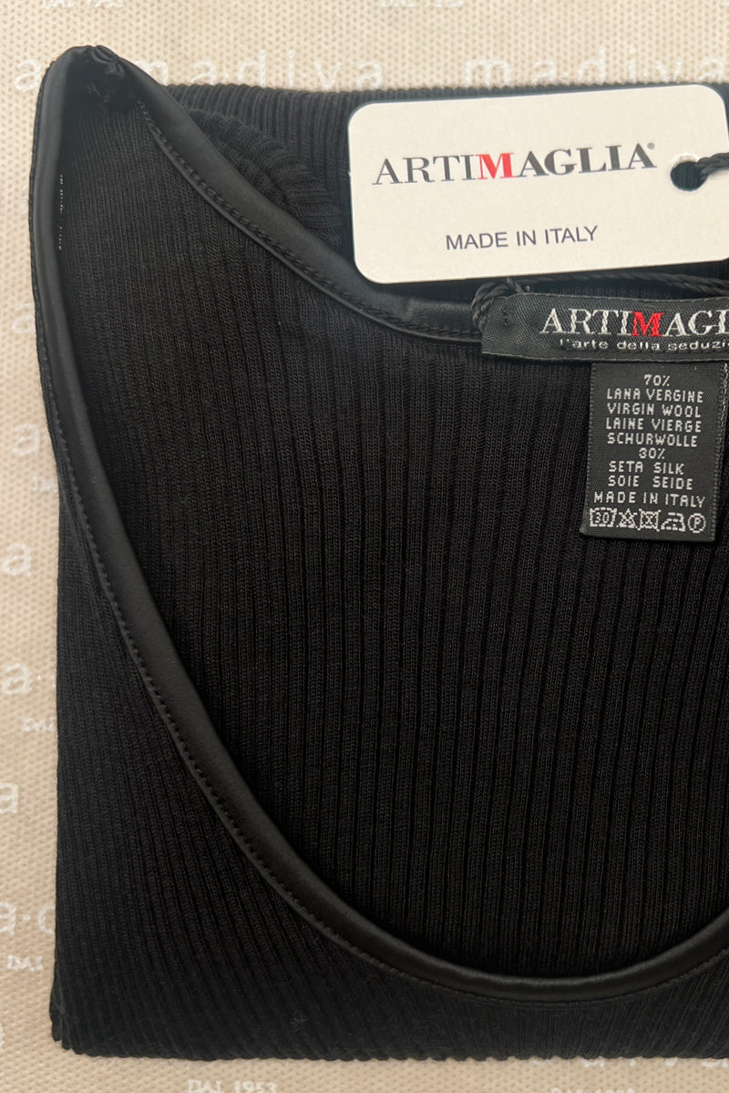 Maglia da donna 439 04 in lana seta -Manica lunga girocollo con bordo in raso extra soft