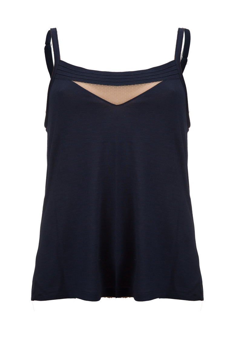 Canotta da donna 517 in viscosa seta - Spallina con regolatori e inserto di tulle effetto nudo