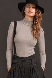 Amelie Long-sleeved Turtleneck -Ribbed Tubolar Wool Silk