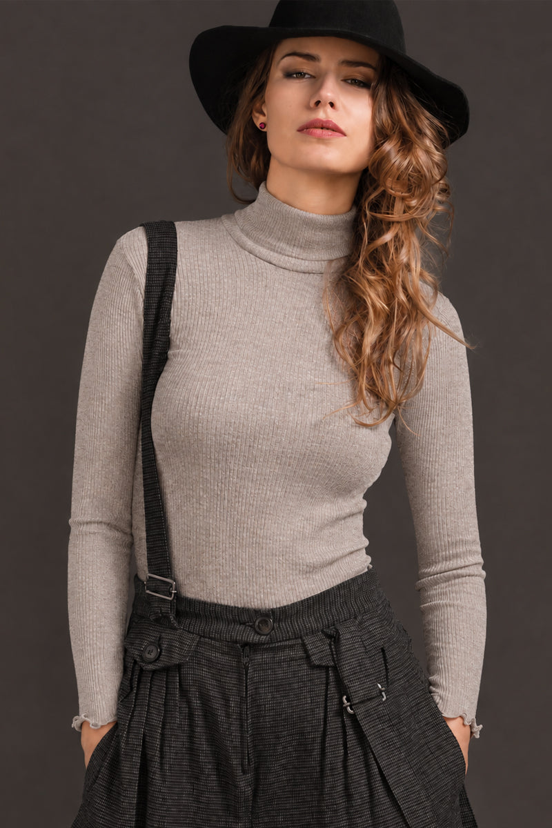 Amelie Long-sleeved Turtleneck -Ribbed Tubolar Wool Silk