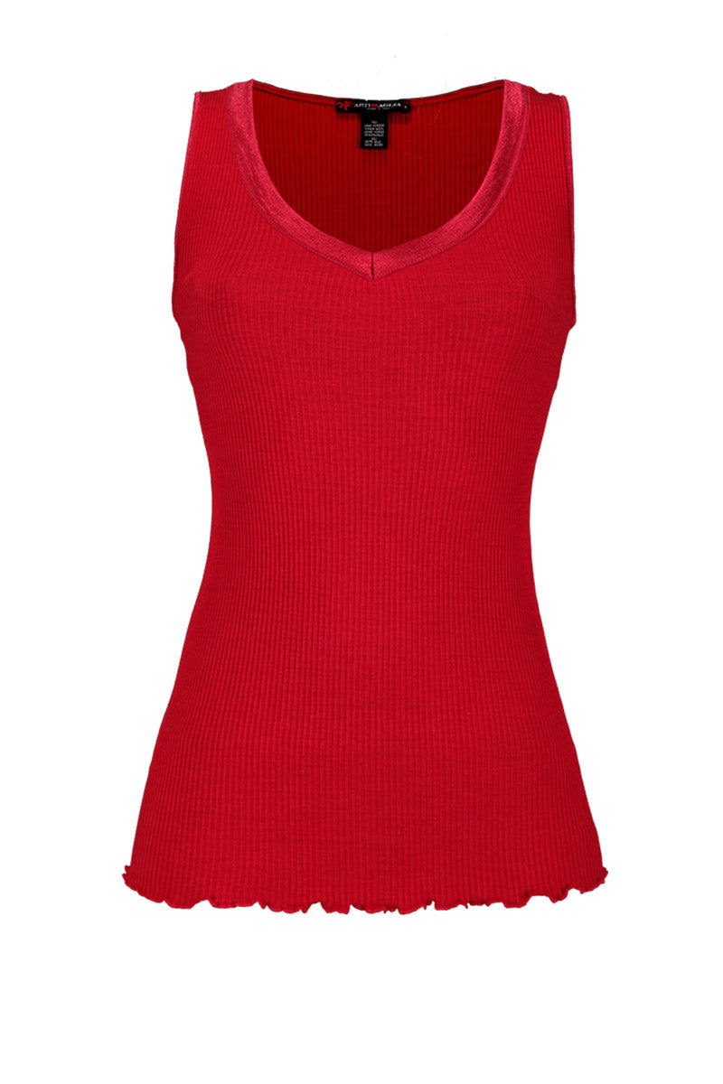 Canotta da donna 582 in lana merino e seta - Spalla larga e scollo a V