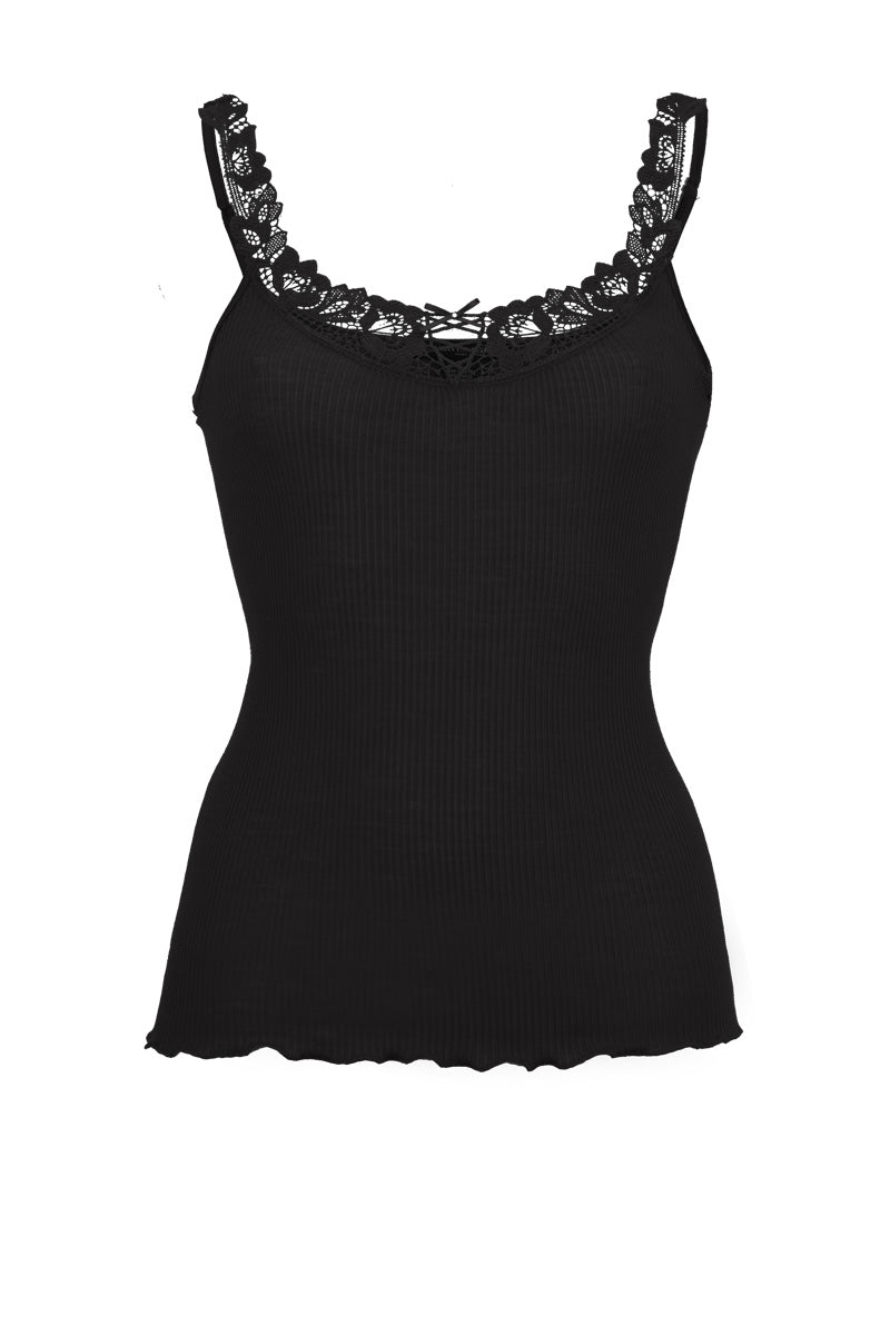 Women's tank top 676 in merino wool and silk - Narrow shoulder and macramé insert