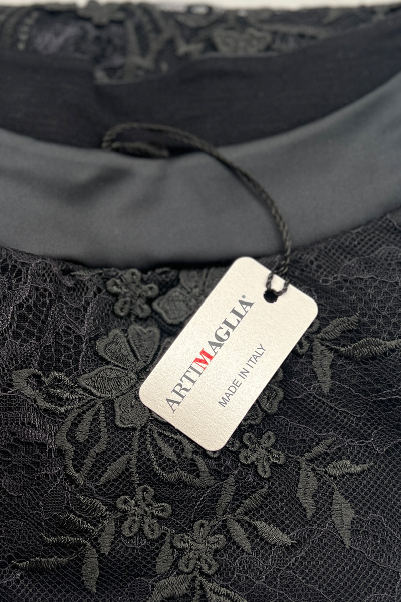 Maglia sottogiacca da donna 678 in lana seta - Manica 3/4 e dettagli in pizzo ricamato