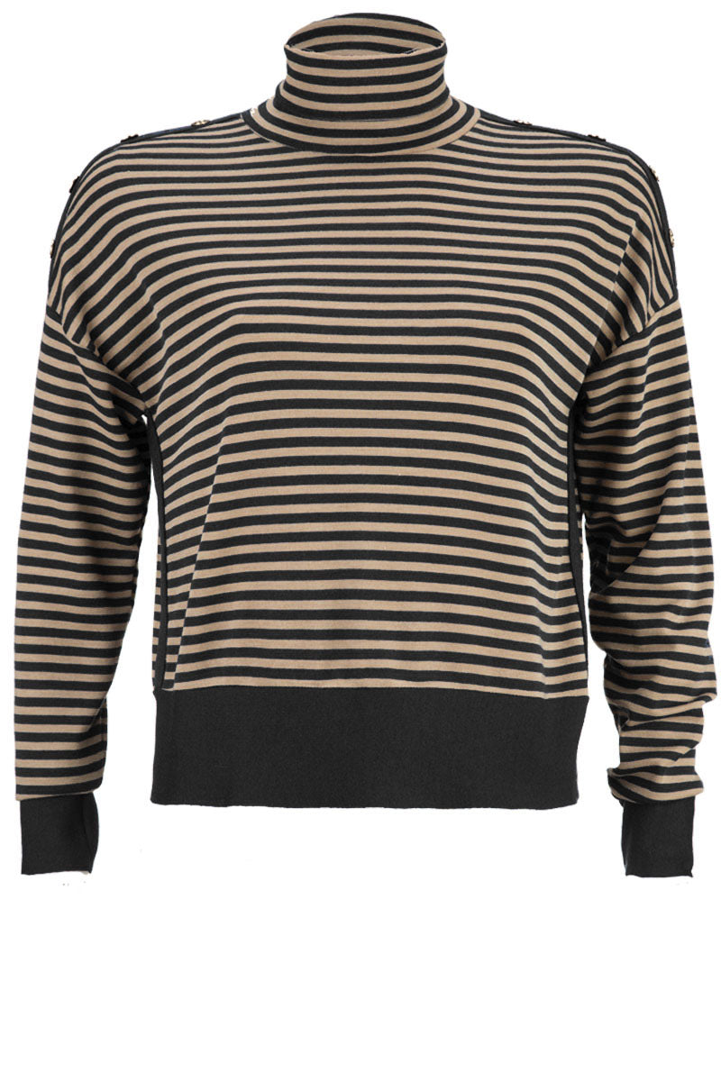 Maglia dolcevita da donna 681 in lana merino e seta - Manica lunga e bottoni sulle spalle