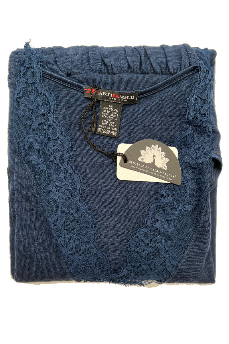 Women's body 689 in crepe - Long sleeve with V-neck in lace and balloon effect