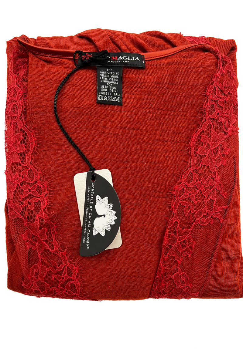 Women's body 689 in crepe - Long sleeve with V-neck in lace and balloon effect