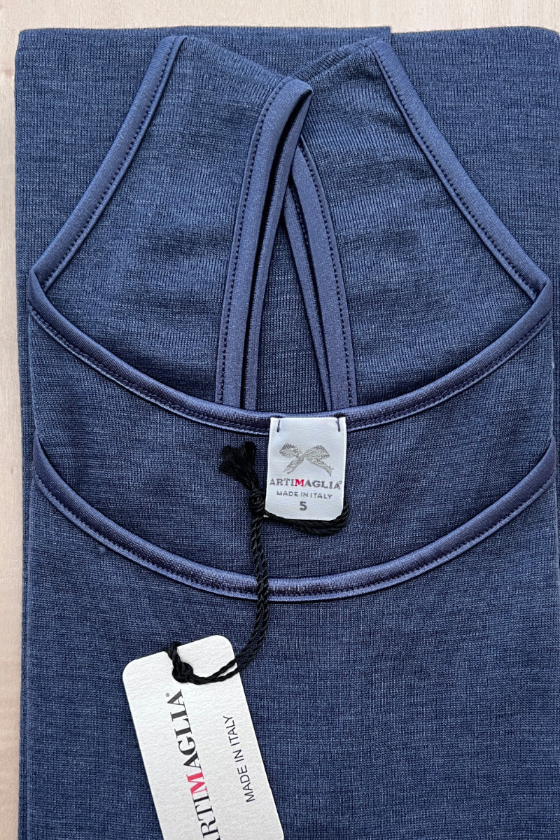 Women's tank top 707 in silk wool - Wide shoulder and satin trim