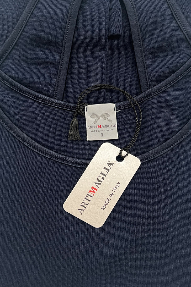 Women's tank top 707 in silk wool - Wide shoulder and satin trim