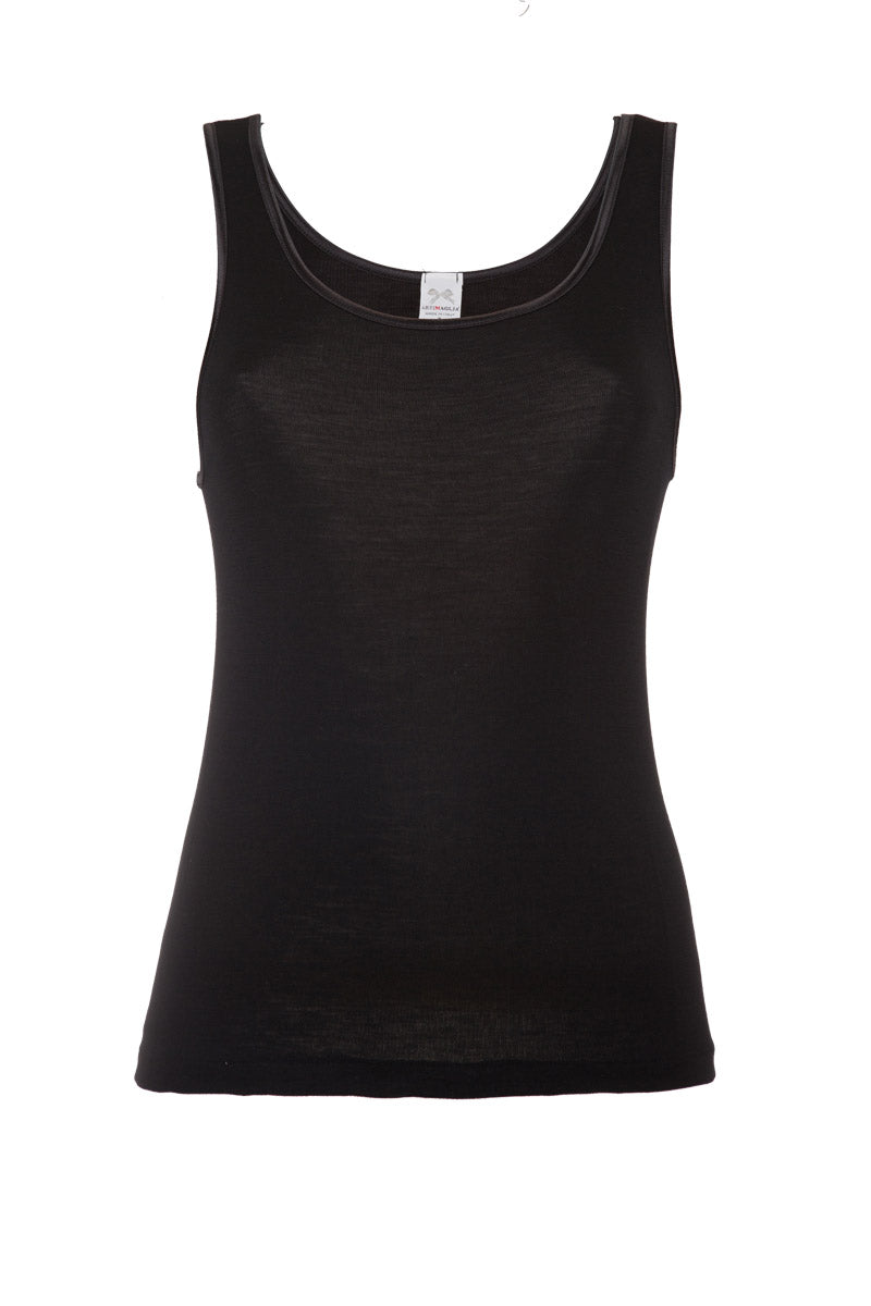 Canotta da donna 707 in lana seta - Spalla larga e bordo di raso CLASSIC