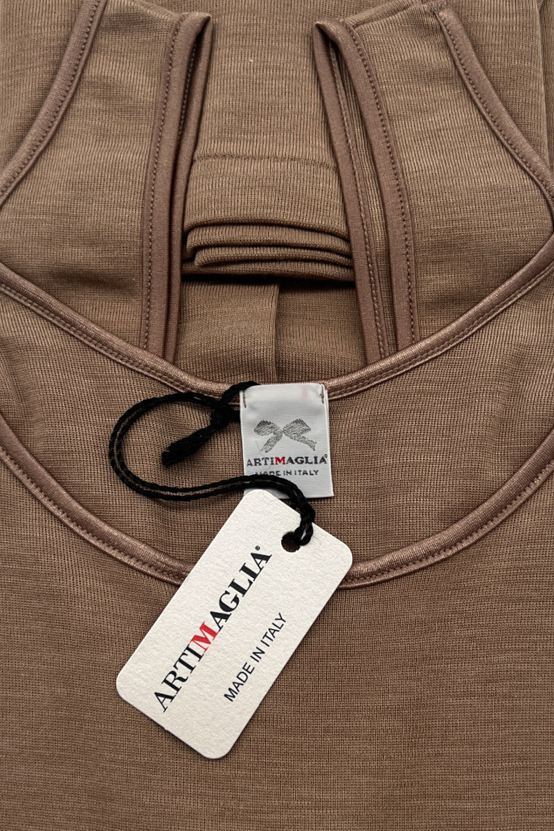 Women's tank top 707 in silk wool - Wide shoulder and satin trim