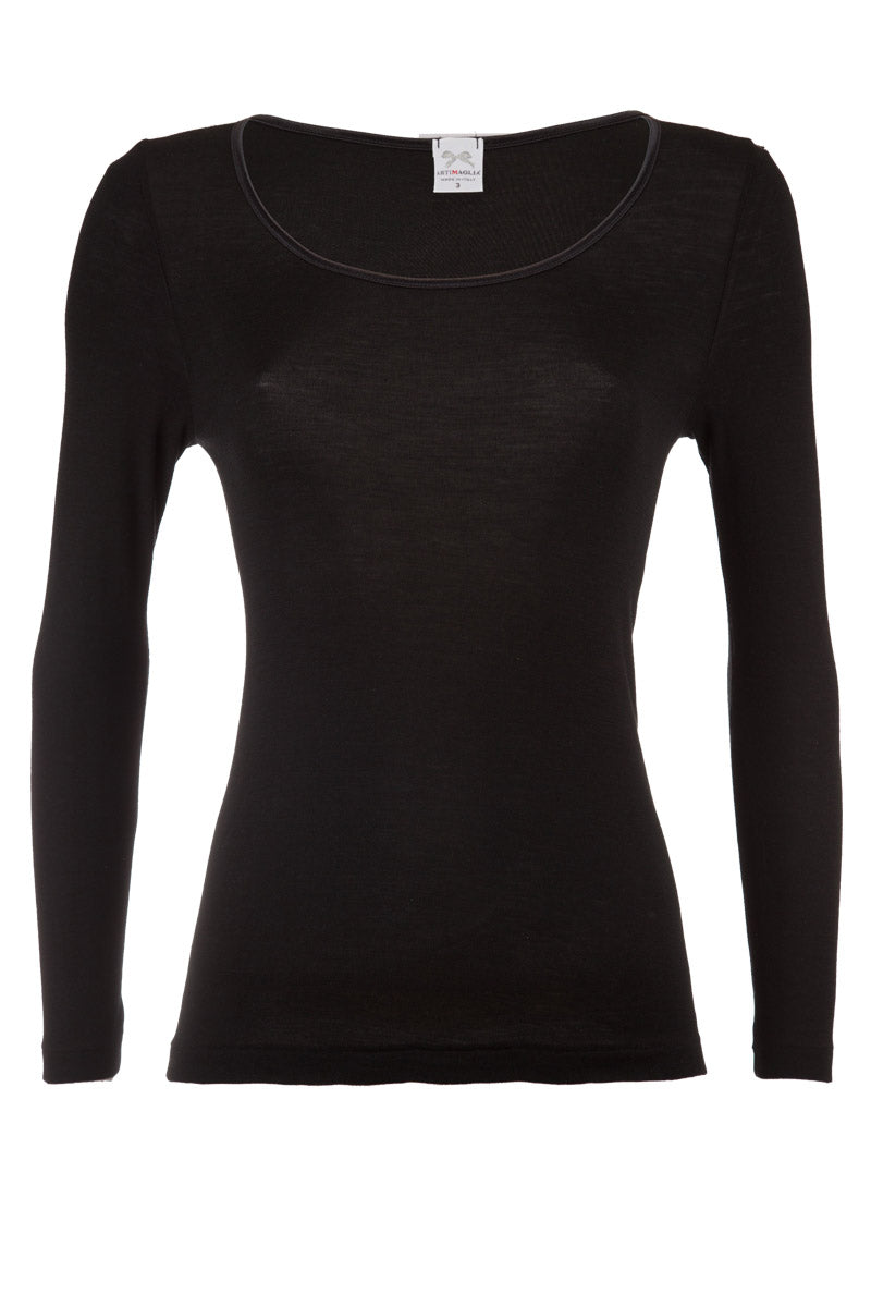 Women's sweater 707 in silk wool - Long sleeve and satin trim