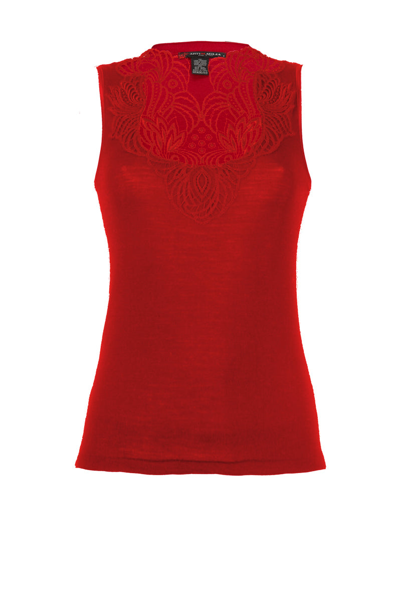 Smanicato da donna 755 in lana merino e seta - Inserto in macramè svizzero e stile retrò