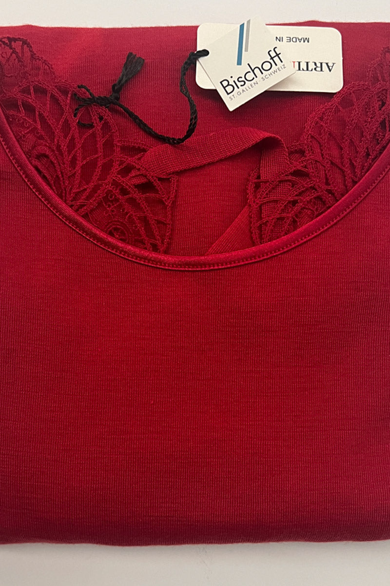 Maglia da donna 756 in lana merino extrafine e seta - Elegante inserto in macramè svizzero