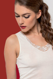Women's Tris Tank Top in Lightweight Tubular Fabric - Wide Straps and Macramé Inserts