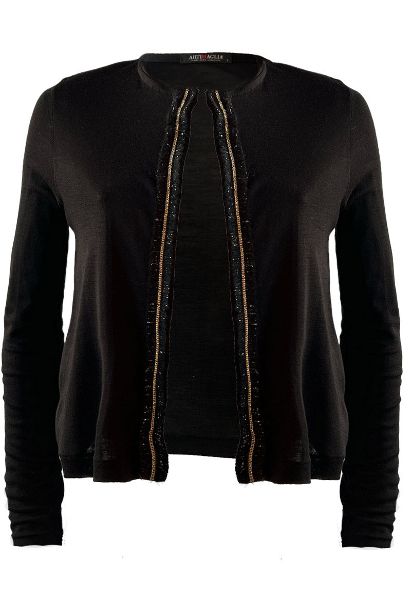 Giacca da donna 805 in lana merino e seta - Applicazione con effetto gioiello