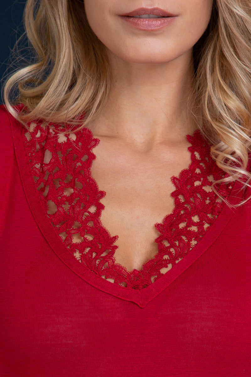 Women's under-jacket sweater 806 in silk wool - Long sleeve and V-neck