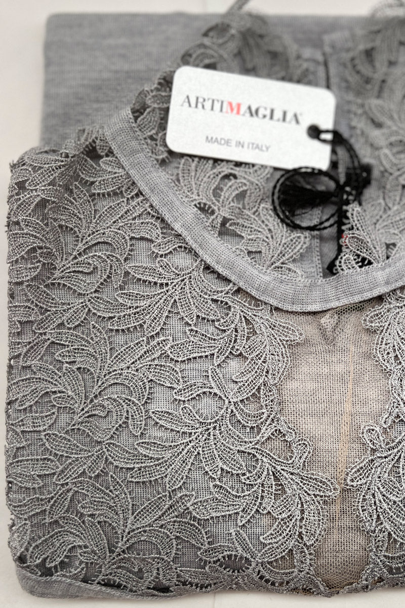 Maglia lupetto da donna 807 in lana seta - Manica lunga e macramé