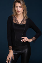Corsetto da donna 809 in lana seta - Manica lunga e dettagli in scamosciato e pizzo