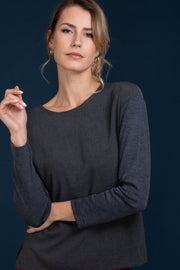 Women's under-jacket sweater 813 in merino wool and silk - Long sleeve crew neck
