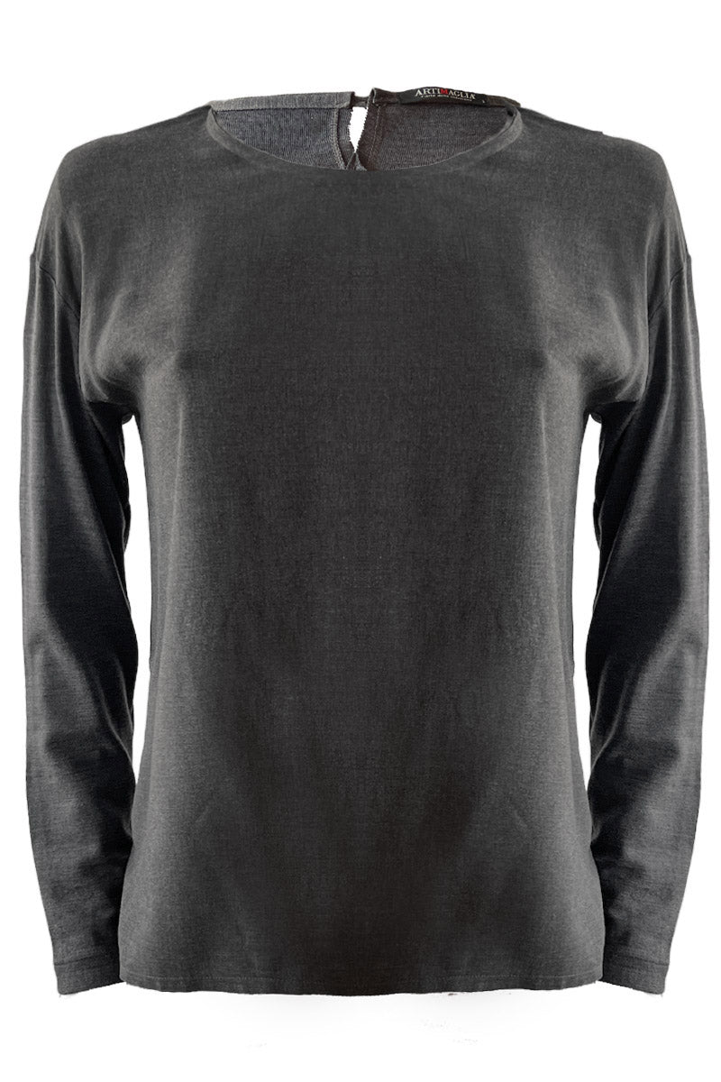 Women's under-jacket sweater 813 in merino wool and silk - Long sleeve crew neck