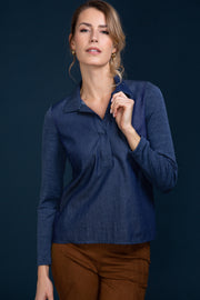 Women's Polo 814 in merino wool and silk - Long sleeve and front in shirt jersey