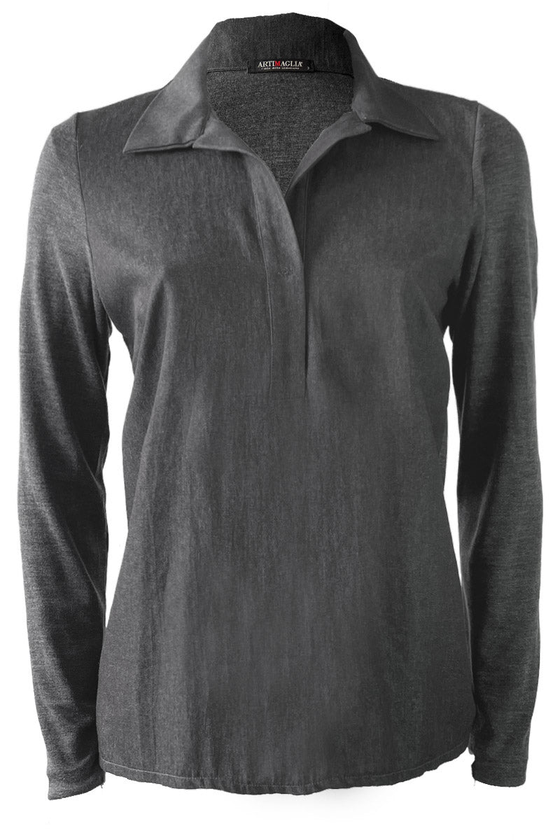 Women's Polo 814 in merino wool and silk - Long sleeve and front in shirt jersey