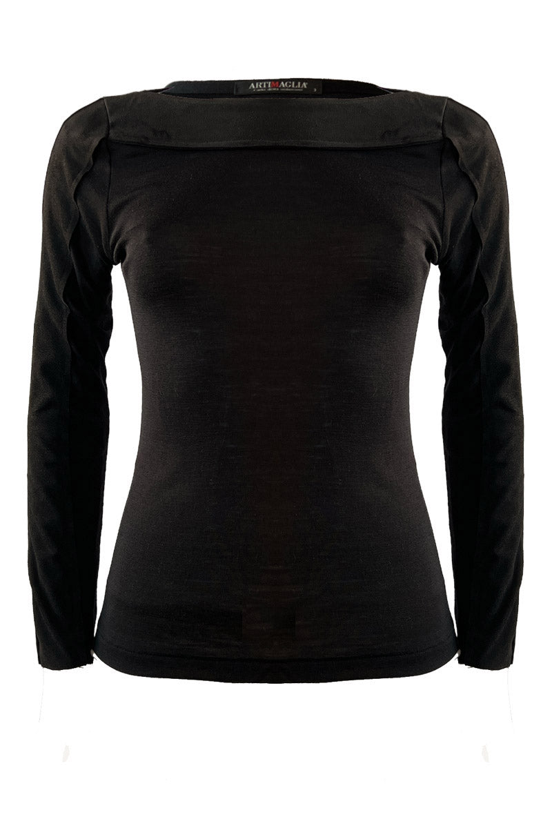 Women's under-jacket sweater 816 in silk wool - Long sleeve and V-neck