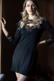 Women's sweater 774 in merino wool and silk - Long sleeve and lace detail