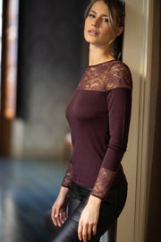 Women's sweater 774 in merino wool and silk - Long sleeve and lace detail
