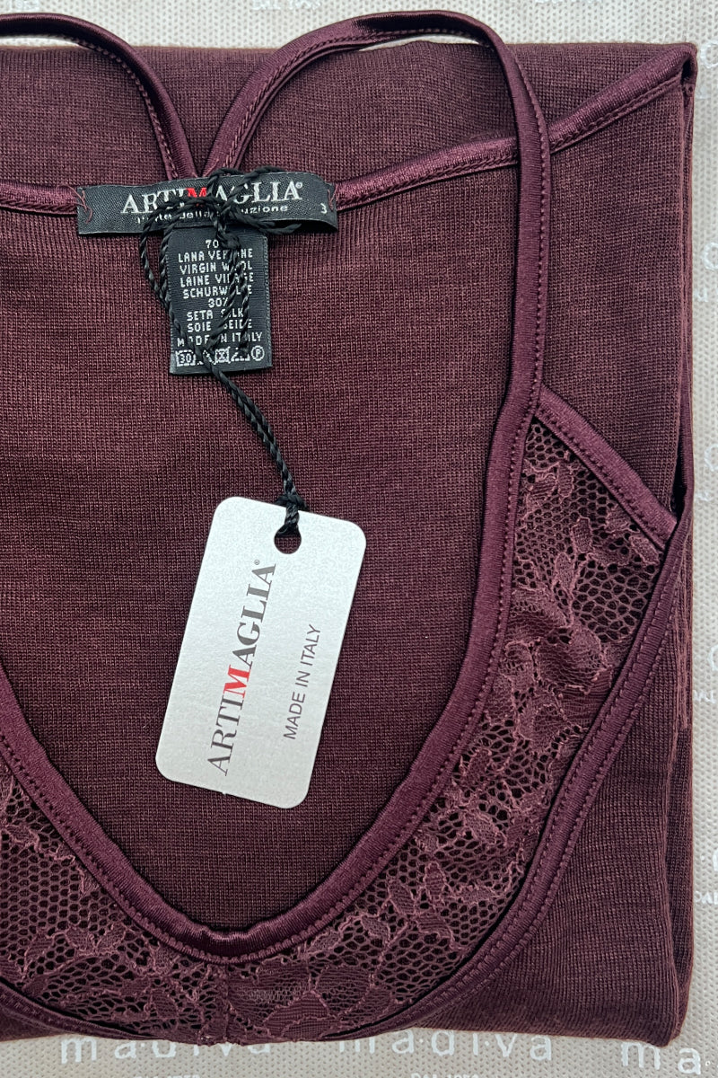 Women's sweater 774 in merino wool and silk - Long sleeve and lace detail