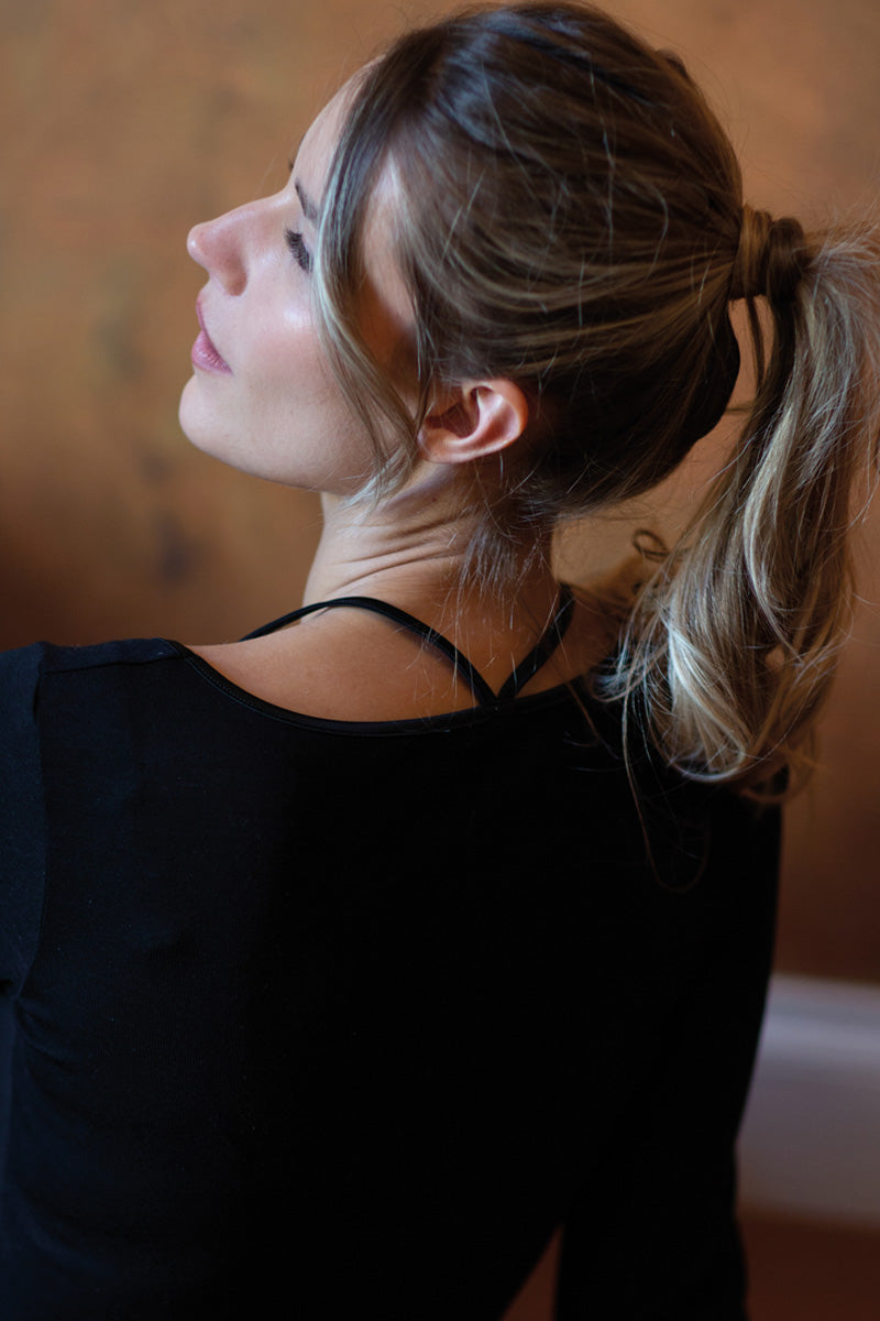 Women's sweater 774 in merino wool and silk - Long sleeve and lace detail