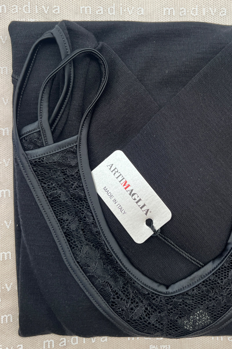 Women's sweater 774 in merino wool and silk - Long sleeve and lace detail