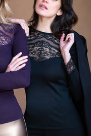 Women's sweater 774 in merino wool and silk - Long sleeve and lace detail
