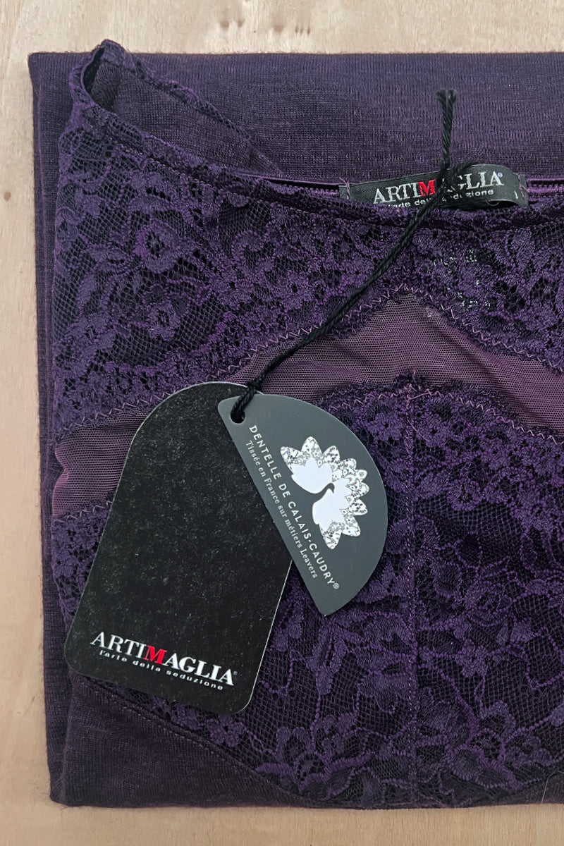 Women's sweater 774 in merino wool and silk - Long sleeve and lace detail
